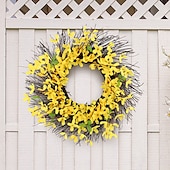 abordables Couronnes et guirlandes-couronne de printemps guirlande de brindilles florales artificielles jaunes - décoration rustique suspendue pour portes, clôtures, jardins &amp;terrasse