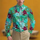 billige Topper-Retro / vintage 1970erne قميص Aloha skjorte Hippie Blomstret Kostyme Herre Maskerade Fest Dagligdagstøy Pride-parade Voksne Trøye