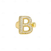 cheap Gifts-Personalized Letter Ring, Gift for Mom, 18K Gold Plated Adjustable Ring, Copper with Zircon, Open Band Initial Ring, Elegant and Stylish Jewelry for Women