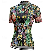 お買い得  ウィメンズジャージ-女性用 サイクリングジャージー 半袖 バイク Tシャツ ジャージー 3つのリアポケット付き マウンテンサイクリング 高通気性 速乾性 人間工学デザイン ウィッキング ブルー ミントグリーン ダークグリーン 猫 スポーツ 衣類