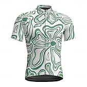 お買い得  メンズジャージ-男性用 サイクリングジャージー 半袖 バイク Tシャツ ジャージー 3つのリアポケット付き マウンテンサイクリング 高通気性 速乾性 人間工学デザイン ウィッキング フォレストグリーン ダークブルー ダークグリーン リーフ柄 スポーツ 衣類