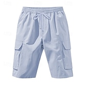 baratos Clássico-Homens Bermuda Cargo Shorts de verão Bermudas Shorts casuais Com Cordão Bolso multi Perna reta Tecido Respirável Pavio Humido Comprimento do joelho Ao ar livre Casual Corrida Moda Roupa de rua