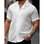cheap Men&#039;s Button Up Shirts-Men&#039;s Shirt Summer Shirt Casual Shirt Beach Shirt Button Up Shirt White Short Sleeve Plain Shirt Collar Vacation Hawaiian Clothing Apparel Polyester Fashion Casual Comfortable