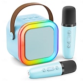 abordables Microphones-Mini machine de karaoké portable Bluetooth, mini microphone de karaoké, haut-parleur de chant avec 2 micros sans fil et lumière pour tous les smartphones