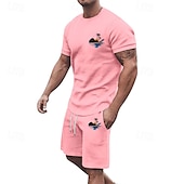 billiga Set med herr-T-shirts-Herr T-shirtkostymer 2 delar outfits T-shirt och shorts Kortärmad Rund hals Sommar Kokosnötsträd Mode Ledigt 2 st Semester Dagliga kläder Utekväll Svart Vit Gul Topp t-shirt för män