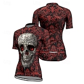 cheap Women&#039;s Jerseys-Women&#039;s Cycling Jersey Short Sleeve Bike Tee Tshirt Jersey with 3 Rear Pockets Mountain Bike MTB Breathable Quick Dry Anatomic Design Wicking Wine Red Black Red Skull Sports Clothing Apparel