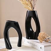 cheap Vases &amp; Basket-Abstract Couple Vase Set – Black, White, Beige Resin Cross-Shape Vases, Minimalist Table Centerpiece for Wedding, Party, Floral Arrangements, Dinner Decor, Home Flower Display, and Hydroponic Plant Holder