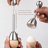 billige Kjøkkenutstyr og -redskap-eggeskallåpnersett 2 stk eggeglass for bløtkokte egg  &amp; 2 stk skjeer rustbestandig rustfritt stål passer til alle størrelser - ergonomisk design justerbar innsats for uanstrengt  &amp; presis oppsprekking
