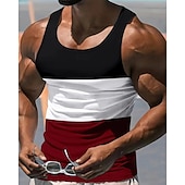 billige Treningsskjorter uten armer-Herre Singleter Vest topp Underskjorte Ermeløs skjorte Ermeløs Crewneck Sommer Fargeblokk Mote Designer Feriereise Gate Ut på byen Svart Hvit Gul Topp T-skjorte for menn