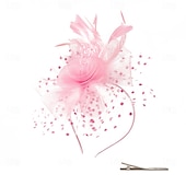 baratos Capacete de Casamento-Peça para Cabeça Tule Penas Casamento Festa de Noite Elegante Casamento Com Penas Capacete Chapéu