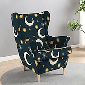 billiga Överdrag för öronlappsfåtöljer-wingback stolsöverdrag, blomrandigt geometriskt tryckt polyesteröverdrag, töjbart och avtagbart, perfekt för att skydda och återuppliva dina möbler