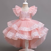 cheap Party Dresses-Kids Girls&#039; Party Dress Sequin Sleeveless Wedding Special Occasion Sequins Ruched Zipper Adorable Sweet Polyester Asymmetrical Party Dress Tulle Dress Summer Spring Fall 4-12 Years Pink Purple Green
