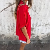ieftine Cămăși-Cămașă Bluză din Bumbac și In Culori Uni Elegant Casual Mânecă Scurtă Guler Regulare Tops Zilnic Sărbătoare Butoane Negru Alb Roșu Violet Khaki Vară Primăvară