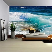 abordables Havstrand Teppe-Landscape Ocean Wave Hanging Tapestry Wall Art Large Tapestry Mural Decor Photograph Backdrop Blanket Curtain Home Bedroom Living Room Decoration