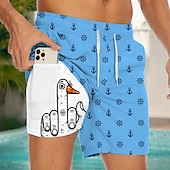 cheap Animals &amp; Birds-Men&#039;s Anchor Funny Duck Lined Shorts 2 in 1 Board Shorts Swim Shorts Mid Waist Hawaiian Vacation Beach Wear Side Pockets With Compression Liner Elastic Drawstring Waist Designer Clothing Apparel