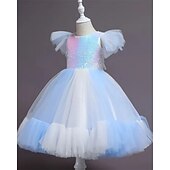 preiswerte Partykleider-Kinder Mädchen Partykleid Einfarbig Ärmellos Leistung Geburtstag Netz Schön Süß Polyester Midi Partykleid Schwingkleid A Linie Kleid Sommer Ab 4 Jahren Weiß Rosa Purpur