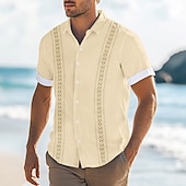 levne Geometriské vzory-Pánské Geometrický Košile Košile Guayabera Košile na knoflíky Krátký rukáv Móda pro volný čas Dovolená Na den Oblečení na pláž Léto Jaro Přehnutý košile s límečkem Bílá Vodní modrá Trávová zelen