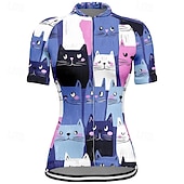 abordables Maillots de mujer-Mujer Maillot de Ciclismo Gato Manga Corta Bicicleta Camiseta Maillot con 3 bolsillos traseros MTB Bicicleta Montaña Secado rápido Diseño Anatómico Capilaridad Transpirable Deportes Negro Blanco