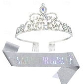 cheap Birthday Party Supplies-Birthday Party Girl and Women Elegant Decorations 2-Piece Set Headband and Sash with &#039;Happy Birthday&#039; - Available in Multiple Color Combo