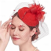 abordables Fascinators-Coiffe Tulle Chapeau Fedora Mariage Anniversaire Soirée Fête du thé Course de Chevaux Élégant ancien Mignon Avec Plume Casque Couvre-chef