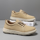 abordables Baskets-Baskets décontractées en cuir beige pour homme avec design à lacets - parfaites pour le confort au quotidien et les activités de loisirs