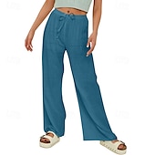 abordables Pantalon uni en coton et lin-Femmes Short en coton et lin Pantalon inspiré du lin Pantalon en coton et lin Streetwear Occasionnel Longueur complète Naturel Uni Avec Poches Conception à cordon élastique Confortable Extérieur Rue
