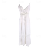 cheap White Casual Dresses-Women&#039;s Midi Dress Cotton Linen Dress Slip Dress Boho Dress Basic Classic Modern Vacation Holiday Going out Regular Fit Plain Sleeveless Spaghetti Strap White Summer
