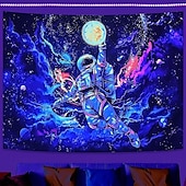 abordables Tapisseries à la lumière noire-Tenture noire lumière Fluorescente dans le noir Fête lumineuse UV réactif Planète Univers Astronaute Psychédélique Nature brumeuse Tapisserie murale Art pour Salon Chambre