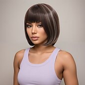 voordelige oudere pruik-Synthetische pruiken Kinky Recht Natuurlijk recht Asymmetrisch kapsel Strakke pony Machinegemaakt Pruik 30.5 cm A1 Synthetisch haar Dames Klassiek Aanbiddelijk Comfortabel Donker Grijs