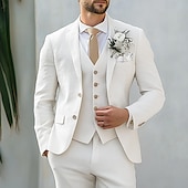 abordables Costumes de mariage-Pour des hommes Mariage à la plage Costumes en lin Blanche Mode Formel Couleur Unie Coupe Standard 3 pièces Simple Boutonnage Deux Boutons