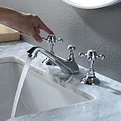 abordables Robinets LED-Robinet lavabo - Séparé Plaqué Diffusion large Deux poignées trois trousBath Taps