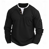 cheap Men's Casual T-shirts-Men's T Shirt Tee Tee Top Long Sleeve Shirt Long Sleeve Henley Spring Fall Plain Fashion Designer Basic Pockets 2 in 1 Vacation Street Going out Navy Blue Top Tee for Men