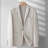 abordables Blazers Clásicos para Hombres-Hombre Blazer de lino chaqueta Negocio Fiesta de Cóctel Fiesta de Boda Moda Casual Primavera &amp; Otoño Poliéster Lino Plano Botones Bolsillo Cómodo Recto 1 botón Chaqueta de sport Negro Burdeos Azul
