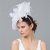 baratos Capacete de Casamento-Peça para Cabeça Sinamay Casamento Festa de Noite Elegante Casamento Com Penas Capacete Chapéu