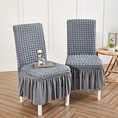 baratos Capa para Cadeira de Jantar-capas para cadeiras de jantar, capa elástica para cadeira removível e lavável capa para cadeira sala de jantar cor sólida xadrez pequeno com saia capas para cadeiras de banquete poliéster