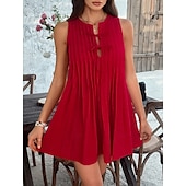 tanie Sukienki kwiatowe-Damskie Sukienka mini Codzienne sukienki Sukienka na szerokich ramiączkach Letnie sukienki Moda Klasyczny Nowoczesny Codzienny Święto Weekend Regularny Równina Bez rękawów Półgolf Czarny Czerwony