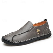 cheap Men&#039;s Slip-ons &amp; Loafers-Men&#039;s Beige Genuine Faux Leather Moccasins – Handmade Stitching Casual Slip-On Driving Shoes for Outdoor &amp; Trave