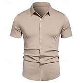 cheap Men&#039;s Non Iron Shirts-Men&#039;s Dress Shirt Button Up Shirt Plain Wedding Party Black White Red Blue Short Sleeve Lapel Spring &amp;  Fall Clothing Apparel