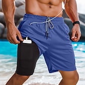 cheap Casual Shorts-Men&#039;s Lined Shorts Athletic Shorts 2 in 1 Board Shorts Swim Shorts Shorts Drawstring Side Pockets Elastic Waist Plain Quick Dry Holiday Going out Gym Vacation Sports Black White Micro-elastic