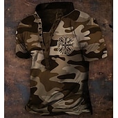 levne Vintage &amp;amp; Retro-Pánské Kamuflážní barva Tričko Tričko Henley Trička Krátký rukáv Designové Základní Klasické Venkovní Denní Sport Léto Tmavěhnědá Modrá Zelená Henley Tričko Henley
