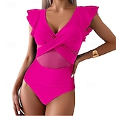 abordables Maillots de bain une pièce-Femmes Maillots de Bain Une Pièce Maillot de bain Patchwork Tropical Tenues de plage Bloc de Couleur Fil en V Sans manches Maillots de bain