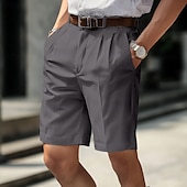 baratos Calças de Vestir Curtas-Homens Calção Shorts sociais Bermudas Pregueado Cintura elástica Perna reta Tecido Conforto Sem Ferro Comprimento do joelho Escritório O negócio Diário Moda Roupa de rua Preto Marron