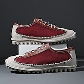 economico Sneakers da uomo-scarpe casual da uomo con lacci fatte a mano color bordeaux e grigio – scarpe da passeggio in pelle vintage