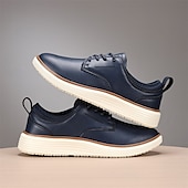 cheap Men&#039;s Sneakers-Men&#039;s Navy Blue Leather Oxford Shoes – Classic Lace-Up Dress Shoes for Business &amp; Formal Events
