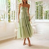 economico Abiti da vacanza-Per donna Abito Midi Abito da laurea Abito Sottoveste Moda Moderno Compleanno Data Uscire Vestibilità regolare Semplice Senza Maniche Spalline sottili Arancione Verde Estate
