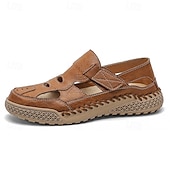 voordelige Buitensandalen-Bruine kunstleren outdoor sportsandalen voor heren met ademende perforaties en duurzame grip voor wandelen en trekking