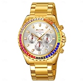 cheap Quartz Watches-SKMEI Men&#039;s Watch with Diamond Studded Rainbow Circle Three Eye Six Pin Multifunctional Quartz Watch
