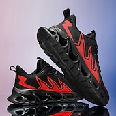 preiswerte Herren Laufschuhe-Sportliche Herren-Sneaker, auffälliges Flammen-Design in Schwarz und Rot, Sportschuhe zum Laufen und fürs Fitnessstudio