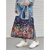 cheap Handbag &amp; Totes-Large Capacity Foldable Shopping Bag – Reusable Floral Print Tote, Eco-Friendly Lightweight Grocery Bag for Women, Travel, and Daily Use