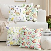 cheap Holiday Cushion Cover-Easter Rabbit Eggs Decorative Toss Pillows Cover 1PC Soft Square Couch Cushion Case Pillowcase for Bedroom Livingroom Sofa Chair